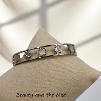 Stainless Steel Flowers Silver Bangle