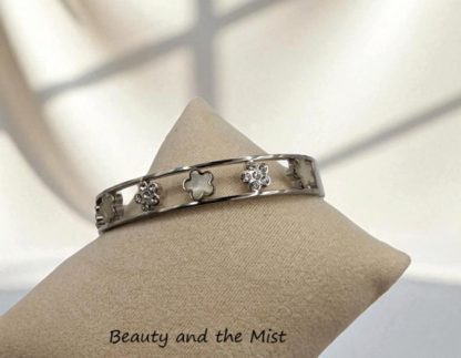Stainless Steel Flowers Silver Bangle