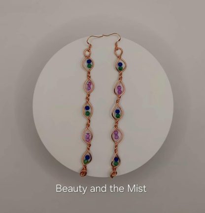 Handmade Copper Earrings With Purple And Colorful Crystal Beads