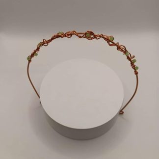 Handmade Copper Headband With Green Crystal Beads