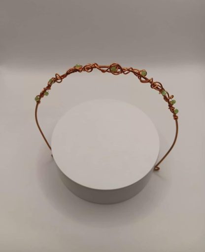 Handmade Copper Headband With Green Crystal Beads