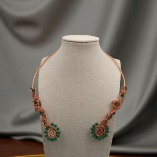 Handmade Copper Choker Necklace with Green Crystal Beads
