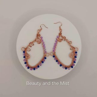 Handmade Copper Earrings With Purple And Blue Crystal Beads