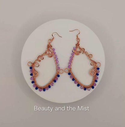 Handmade Copper Earrings With Purple And Blue Crystal Beads