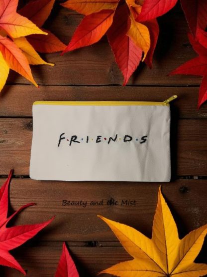 Ηand Embroidered FRIENDS Accessories Bag (yellow zipper)