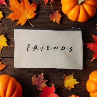 Ηand Embroidered FRIENDS Accessories Bag (black zipper)