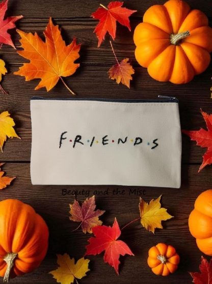 Ηand Embroidered FRIENDS Accessories Bag (black zipper)