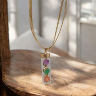 Handmade Necklace With Selenite Pendant And Semi-Precious Stones