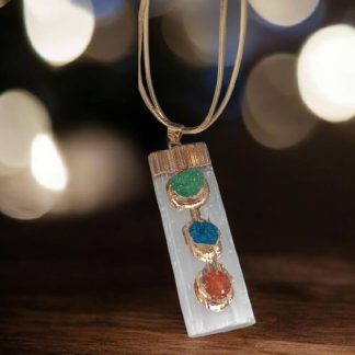 Handmade Necklace With Selenite Pendant And Semi-Precious Stones